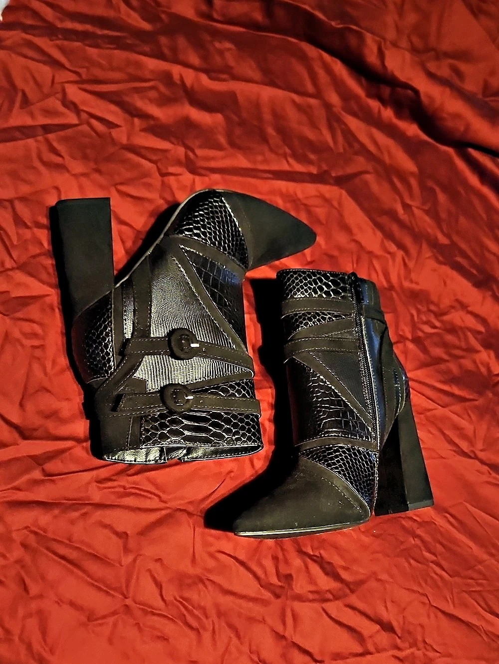 Justfab Black Buckle Heeled Ankle Boots Size 5.5